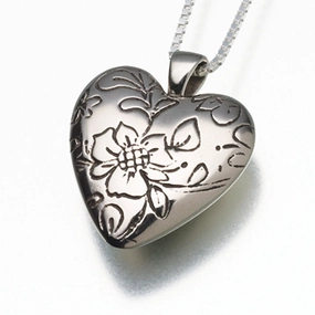 White Bronze Floral Heart Pendant Cremation Jewelry